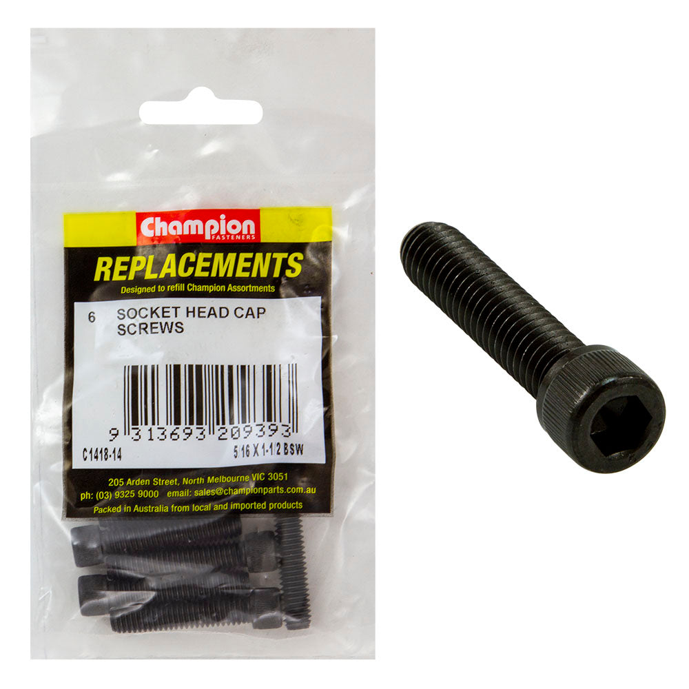 Champion 5/16In X 1-1/2In Bsw Socket Head Cap Screw -6Pk