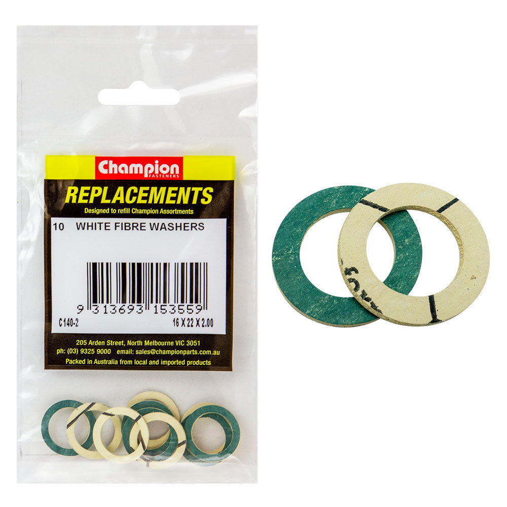 Champion M16 X 22 X2.0Mm White Fibre (Sump Plug) Washer-10Pk