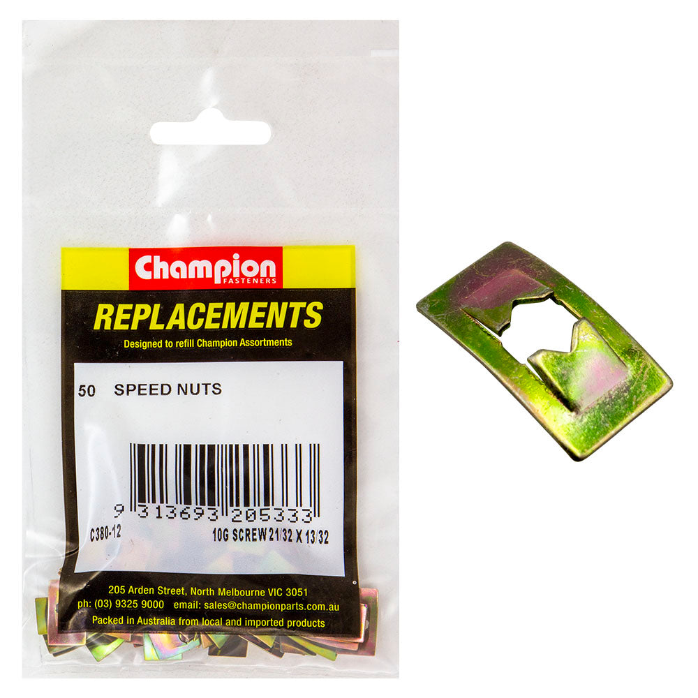 Champion 10G X 21/32In X 13/32In Flat Speed Nut -50Pk