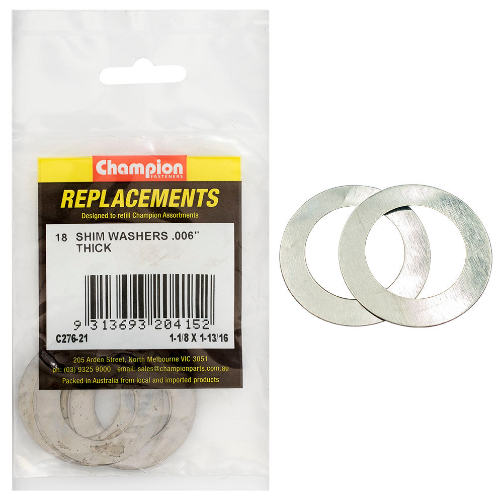 Champion 1-1/8In X 1-13/16In X 0.006In Shim Washer -18Pk