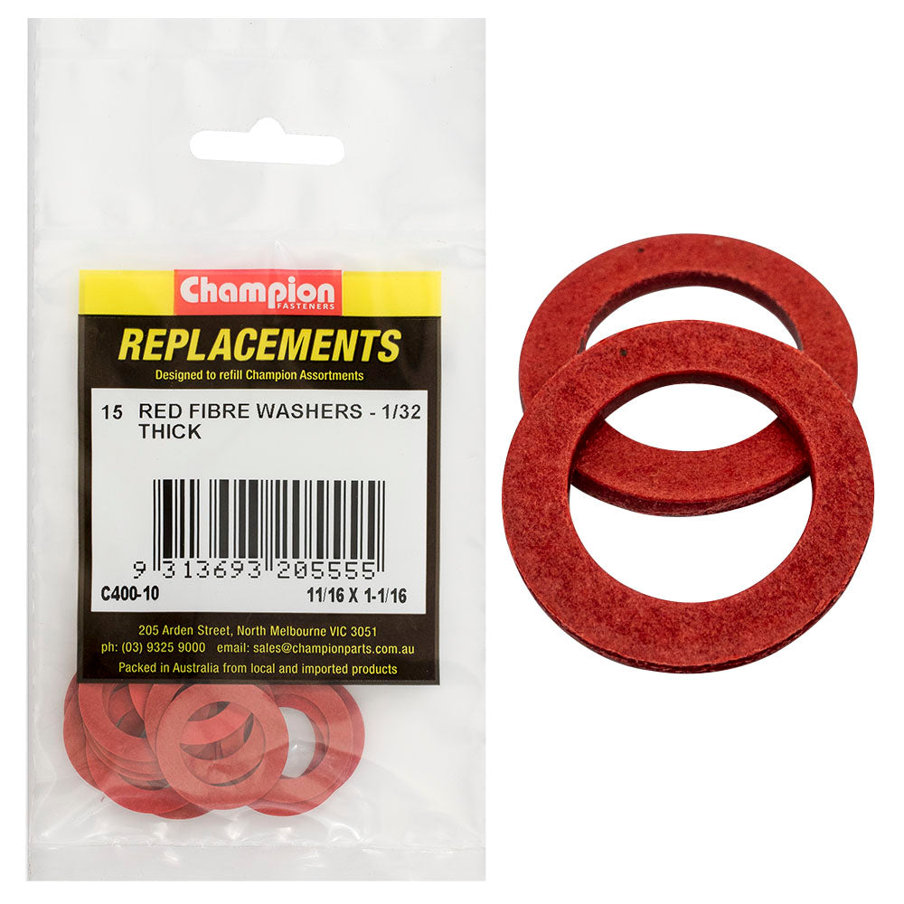 Champion 11/16In X 1-1/16In X 1/32In Red Fibre Washer -15Pk