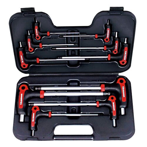 Ampro T-Handle Hex Wrench Set 10Pc - Af - Ball End (5/64",  3/32", 1/8", 5/32", 3/16", 7/32", 1/4", 5/16", 3/8", 1/2")