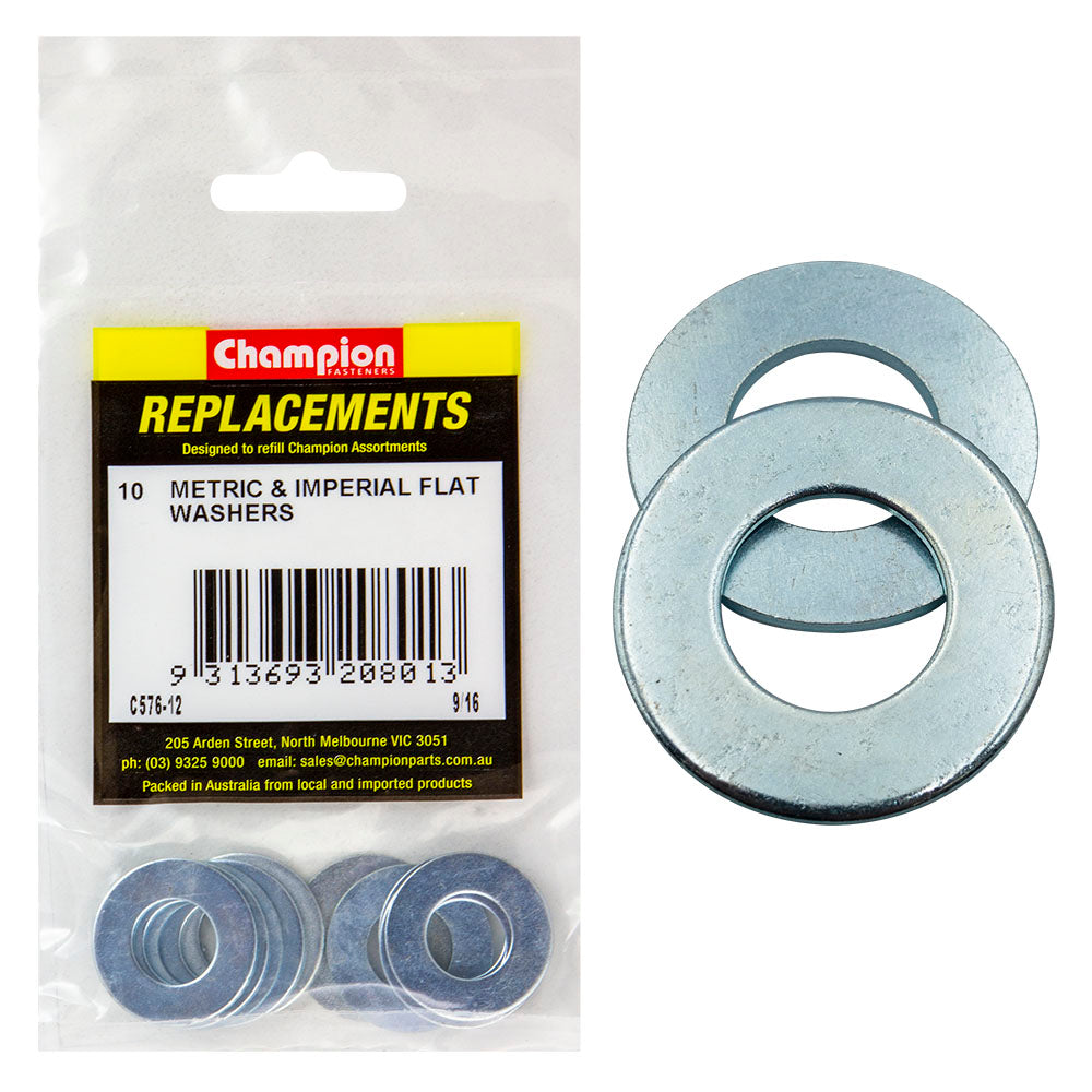 Champion 9/16In X 1-1/8In X 16G Flat Steel Washer -10Pk