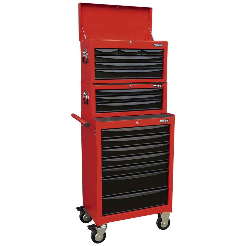 Stacker Box Red Proequip 16-Drawer Tool Box Stacker Combination