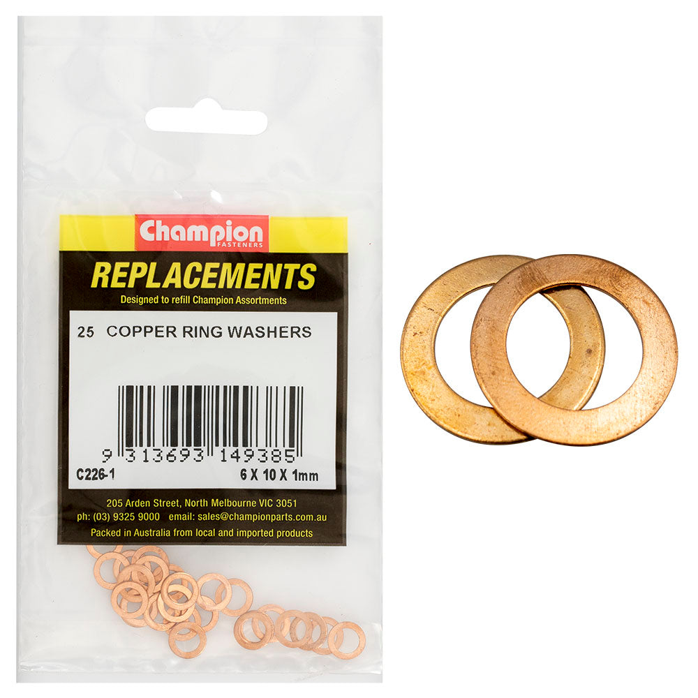 Champion M6 X 10Mm X 1.0Mm Copper Ring Washer -25Pk