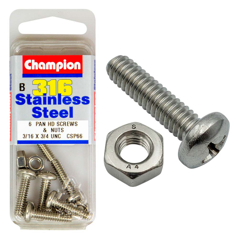 Champion 3/16In X 3/4In Unc Pan Hd Set Screw 316/A4 (C)