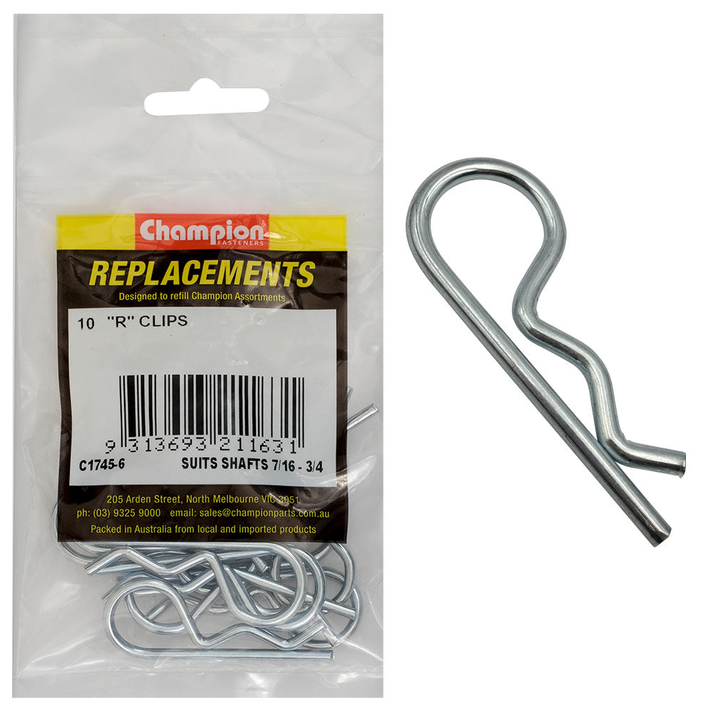 Champion R-Clip To Suit 7/16In To 3/4In Shaft Dia. -10Pk