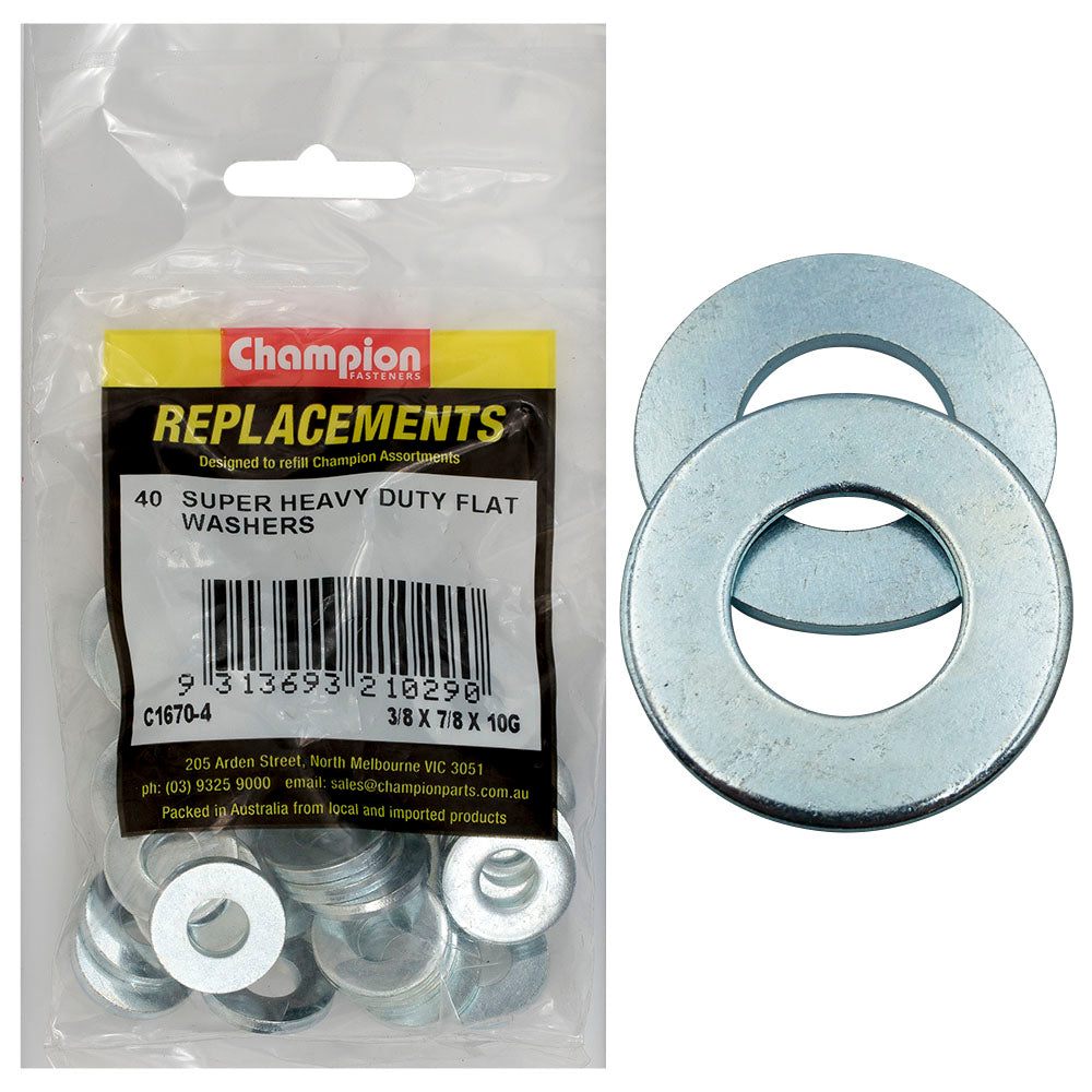 Champion 3/8In X 7/8In X 10G Super H/Duty Flat Steel Washer