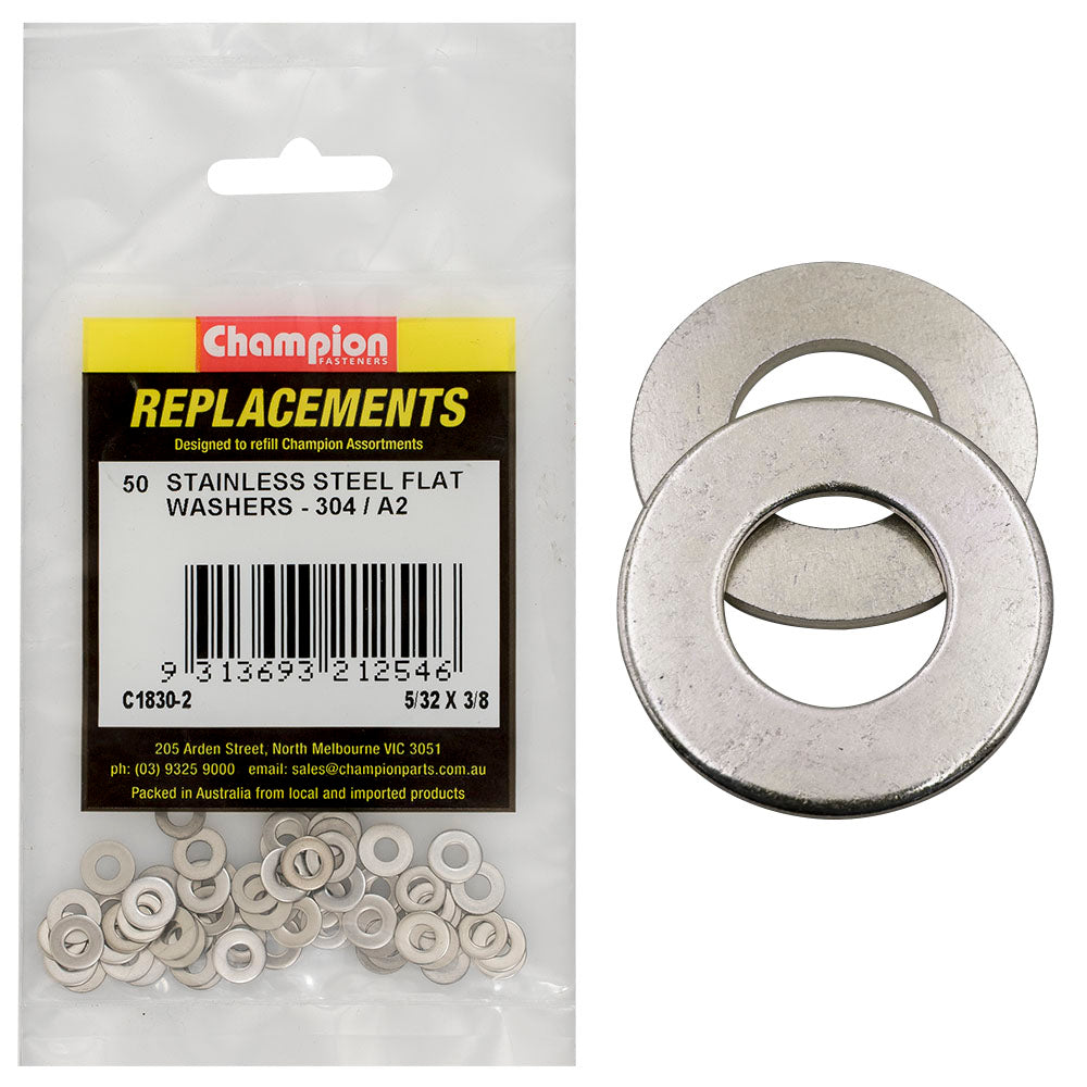 Champion 5/32In X 3/8In Stainless Flat Washer 304/A2 -50Pk