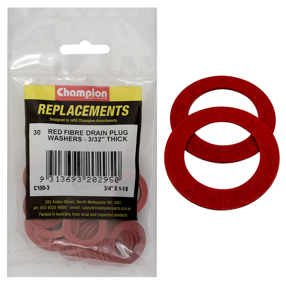 Champion 3/4 X1-1/8X3/32In Red Fibre (Sump Plug) Washer-30Pk