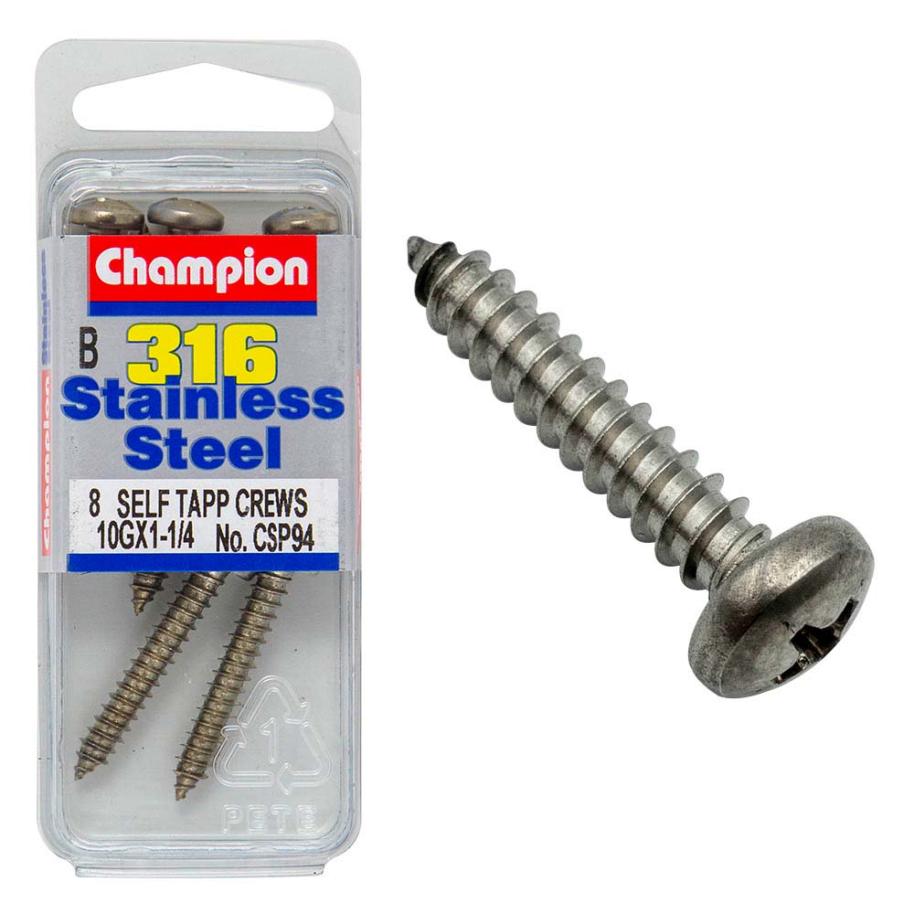 Champion 10G X 1-1/4In S/Tapp Set Screw - Pan Hd 316/A4 (C)