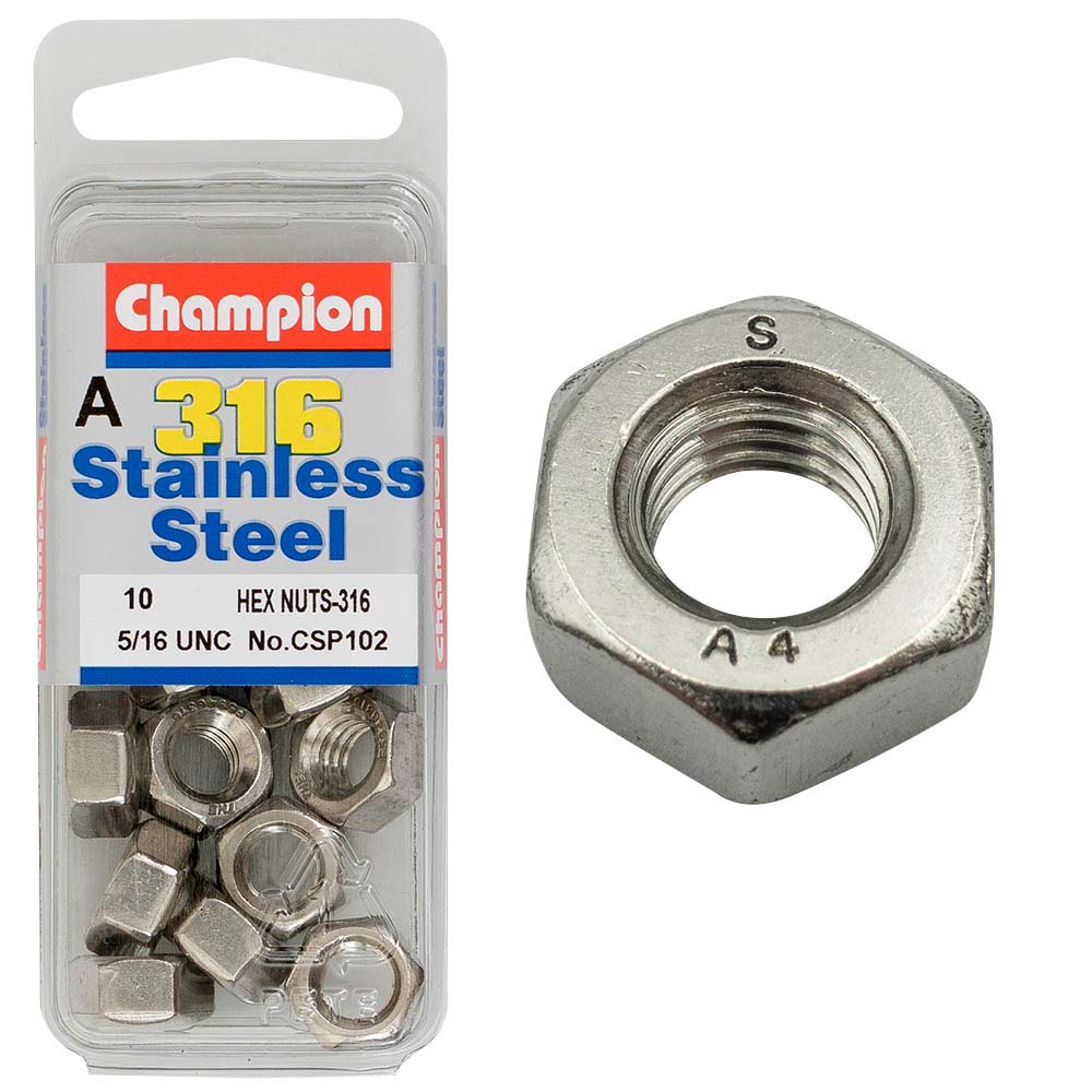 Champion 5/16In Unc Hex Nut - 316/A4 (C)