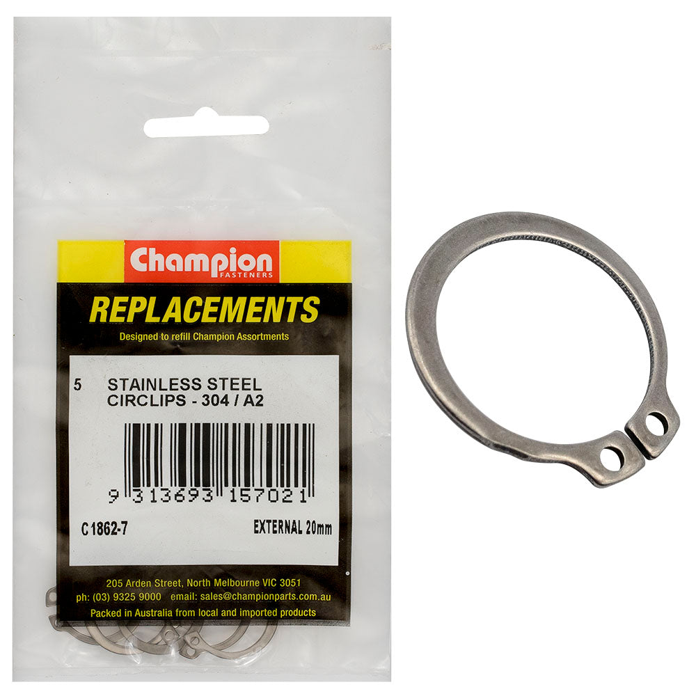 Champion 20Mm Stainless External Circlip 304/A2 -5Pk