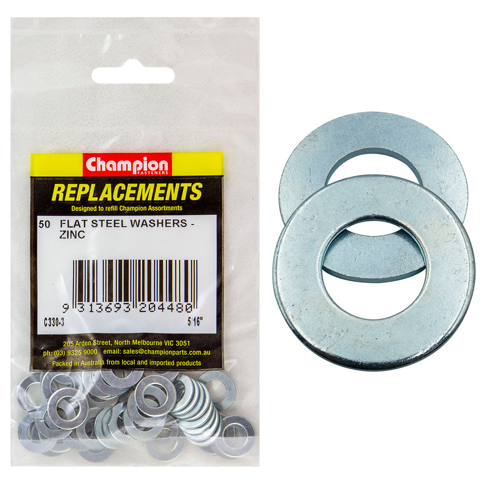 Champion 5/16In X 5/8In X 18G Flat Steel Washer -50Pk