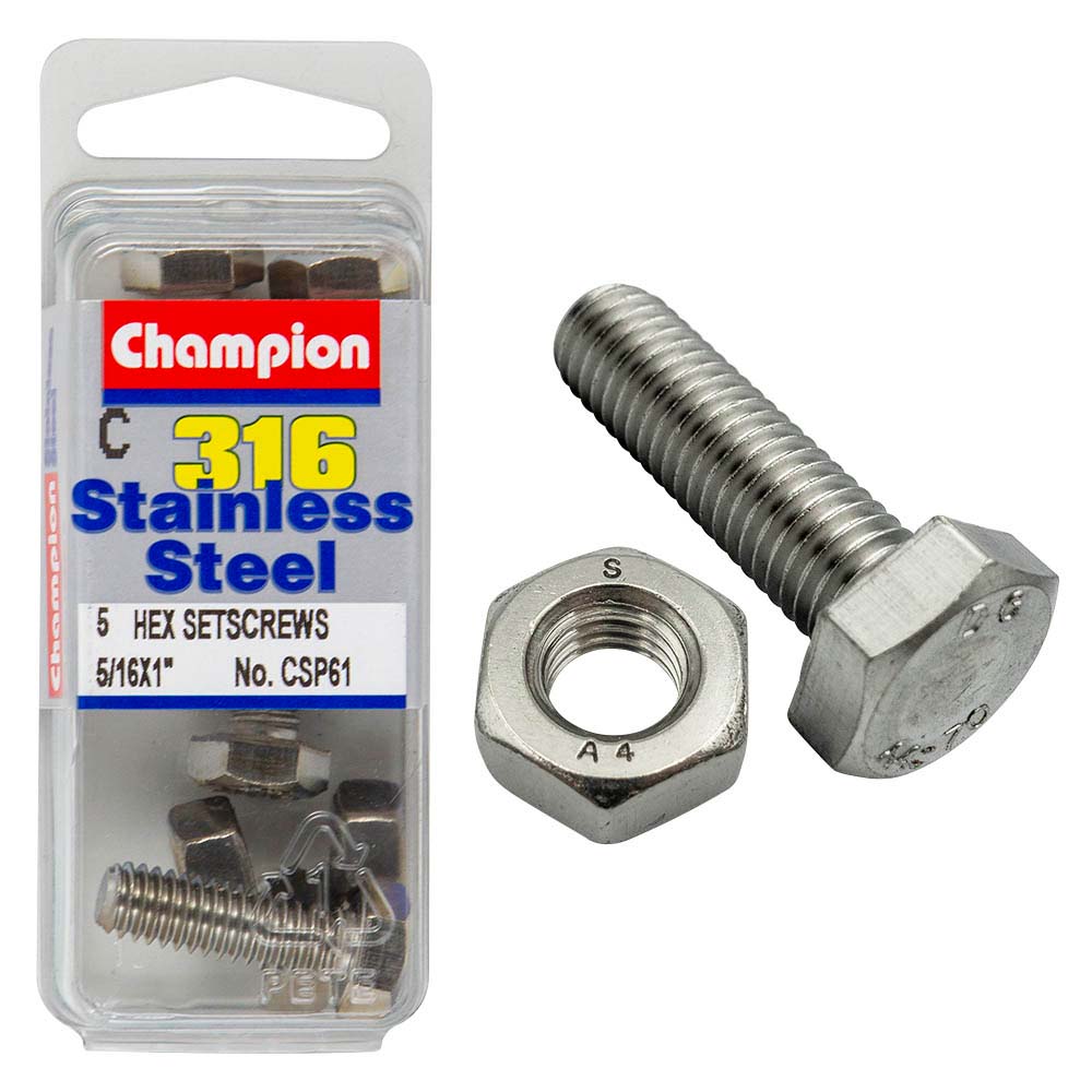 Champion 5/16In X 1In Unc Hex Set Screw 316/A4 (C)