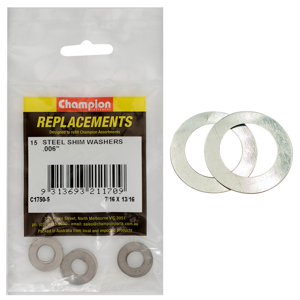 Champion 7/16In X 13/16In X .006In Shim Washer -15Pk