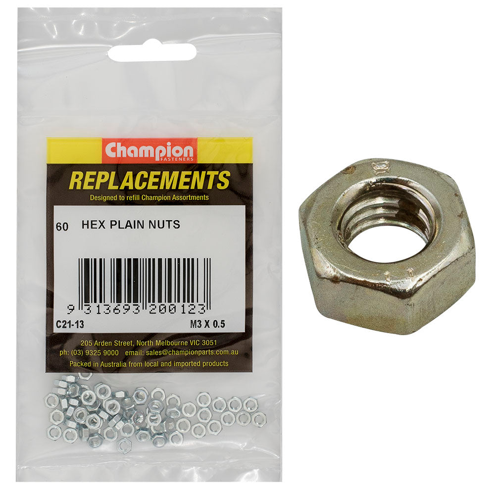 Champion M3 X 0.5 Hexagon Nut -60Pk