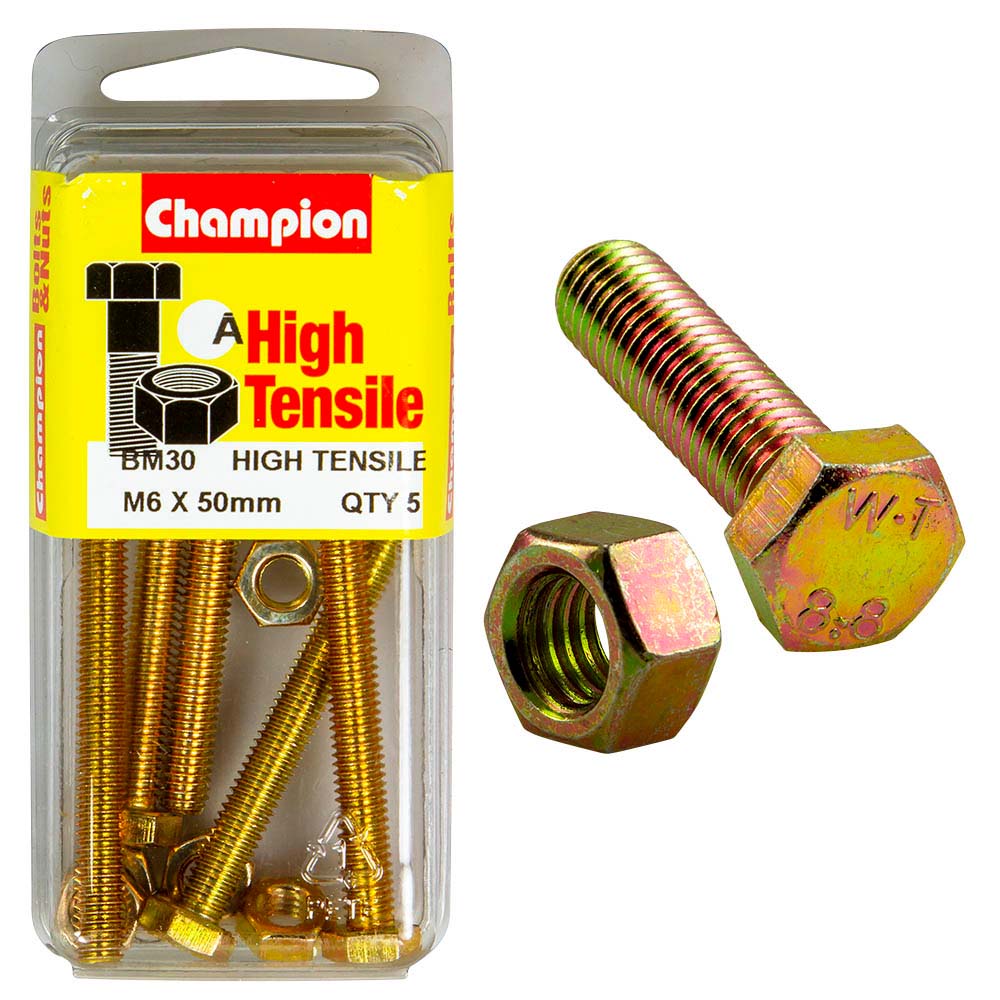 Champion M6 X 50 Set Screw & Nut (A) - Gr8.8