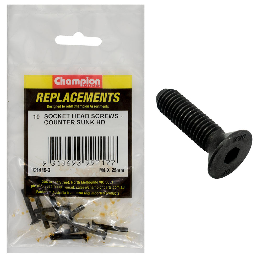 Champion M4 X 25Mm C/Sunk Socket Head Cap Screw -10Pk