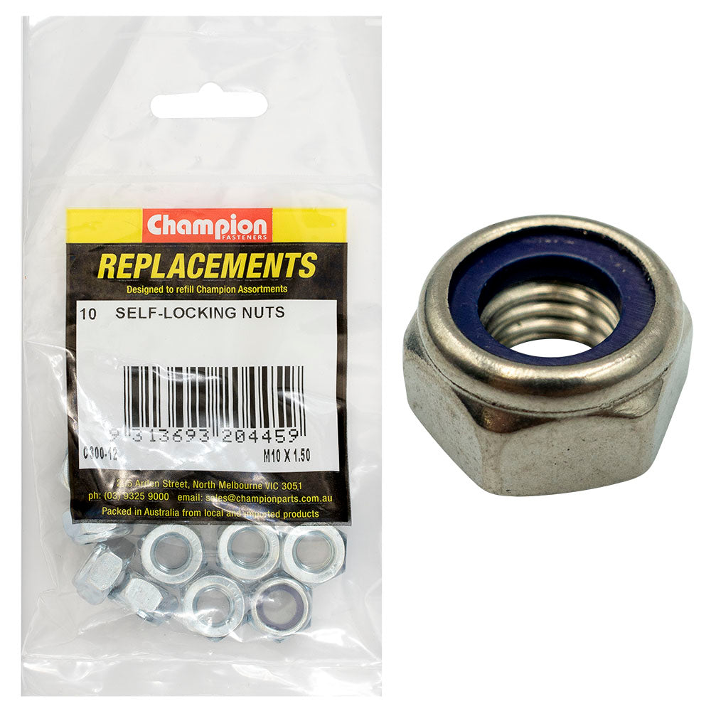 Champion M10 X 1.50 Nylon Insert Self-Locking Nut -10Pk