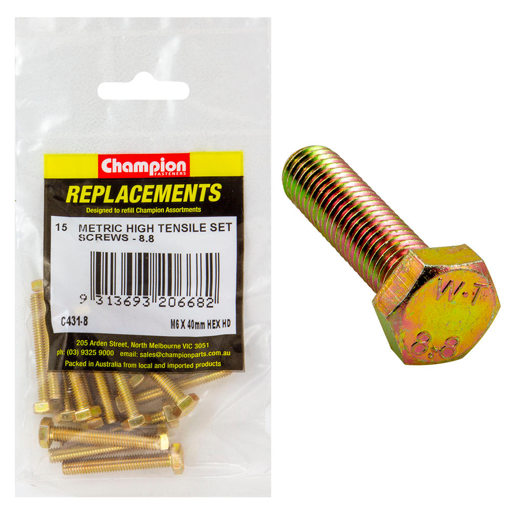 Champion M6 X 40Mm X 1.00 Set Screw -Gr8.8 -15Pk