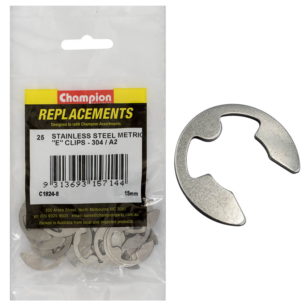 Champion 15Mm Stainless E-Clips 304/A2 -25Pk