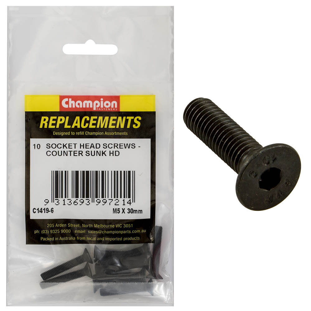 Champion M5 X 30Mm C/Sunk Socket Head Cap Screw -10Pk