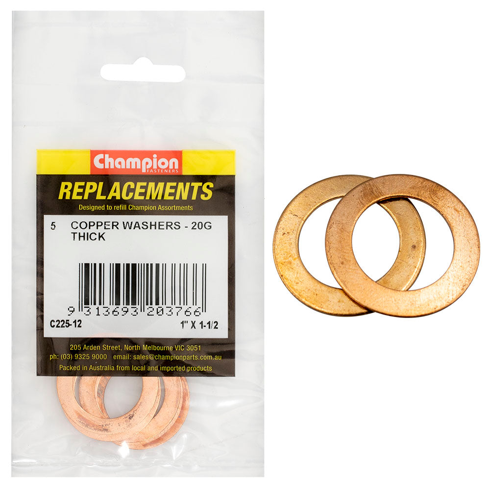 Champion 1In X 1-1/2In X 20G Copper Washer -5Pk