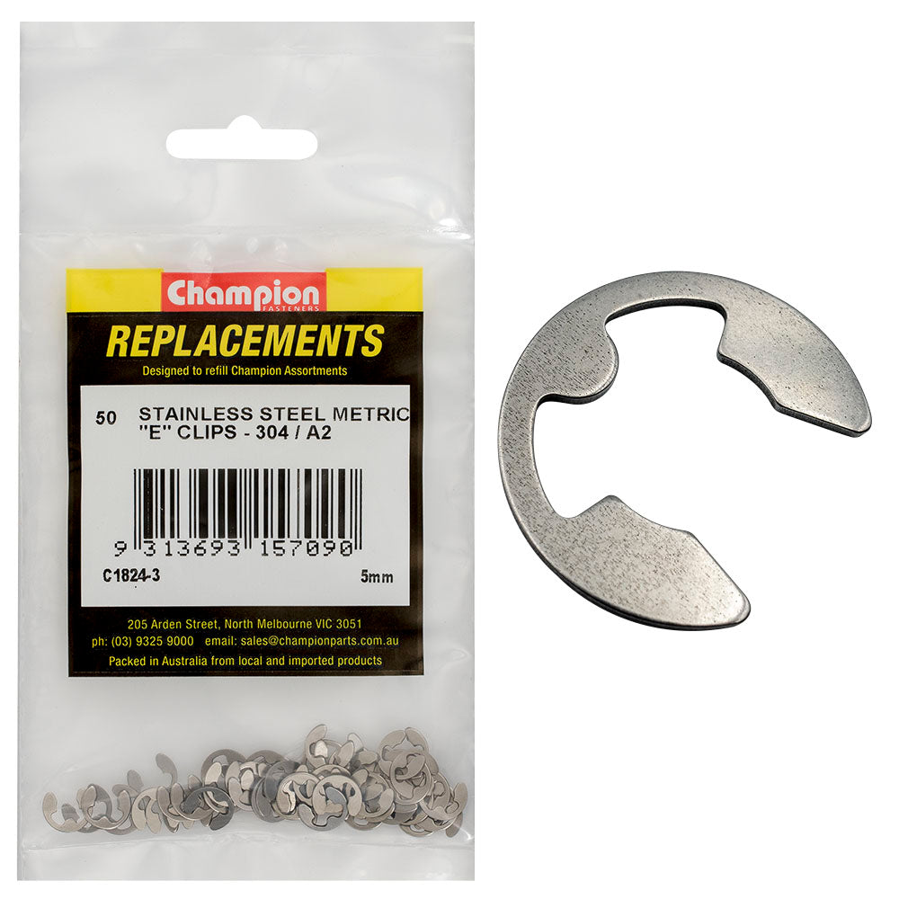 Champion 5Mm Stainless E-Clips 304/A2 -50Pk