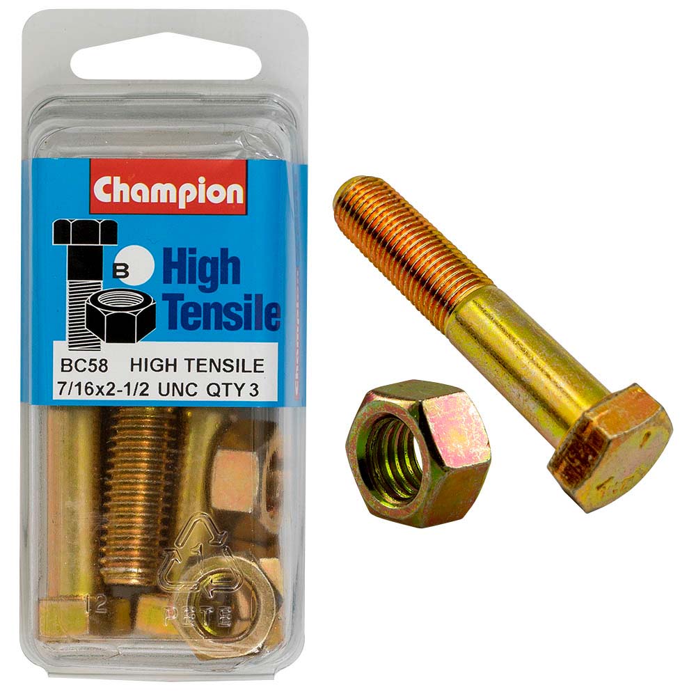 Champion 2-1/2In X 7/16In Bolt And Nut (B) - Gr5
