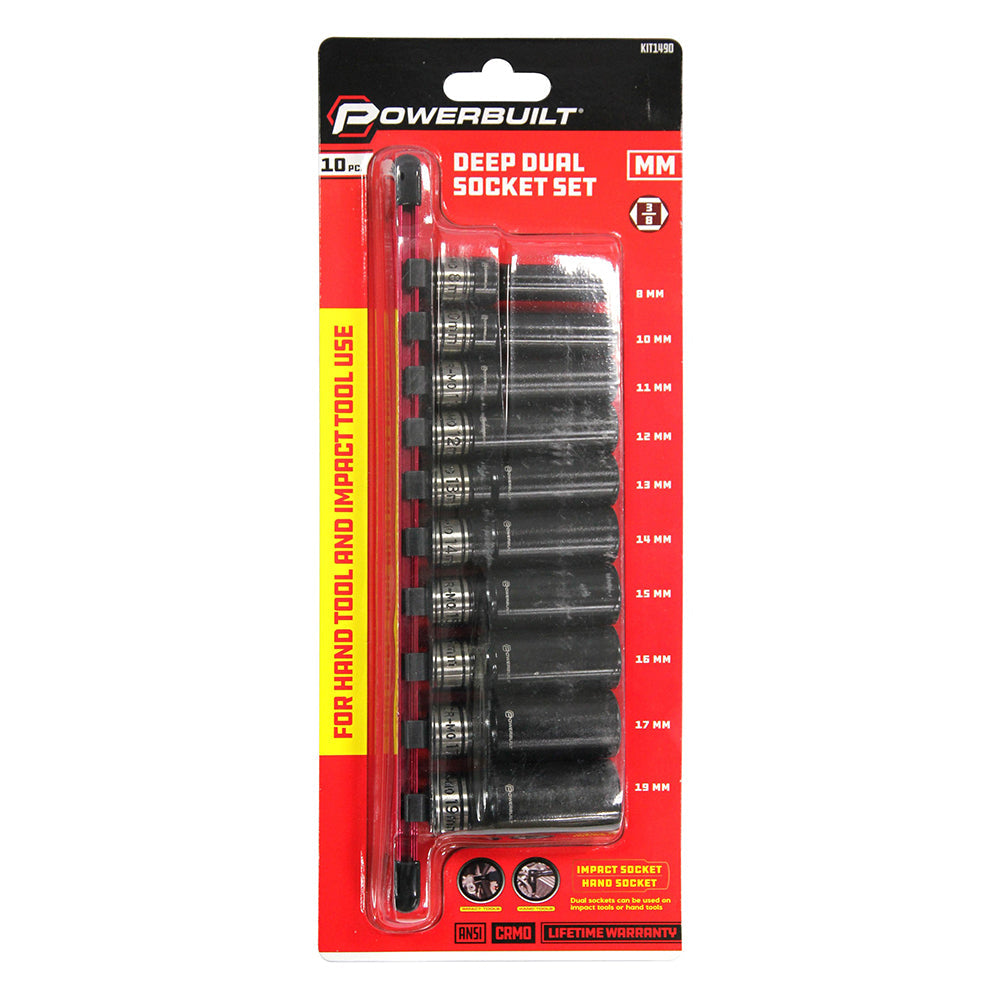 3/8” Dr 10Pc Metric Deep Dual Impact Socket Set