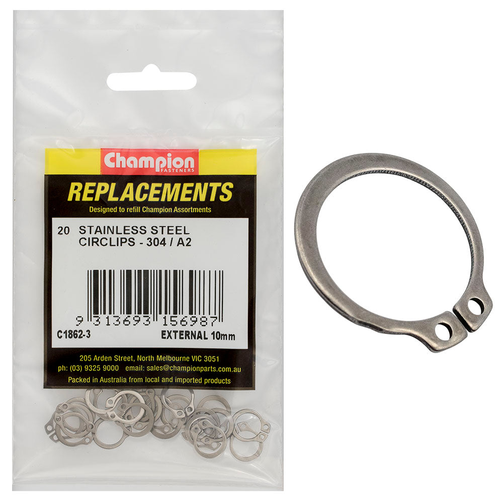 Champion 10Mm Stainless External Circlip 304/A2 -20Pk