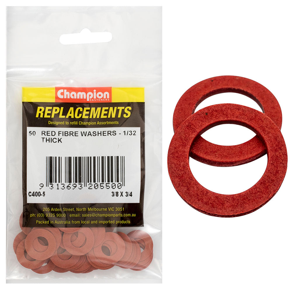 Champion 3/8In X 3/4In X 1/32In Red Fibre Washer -50Pk