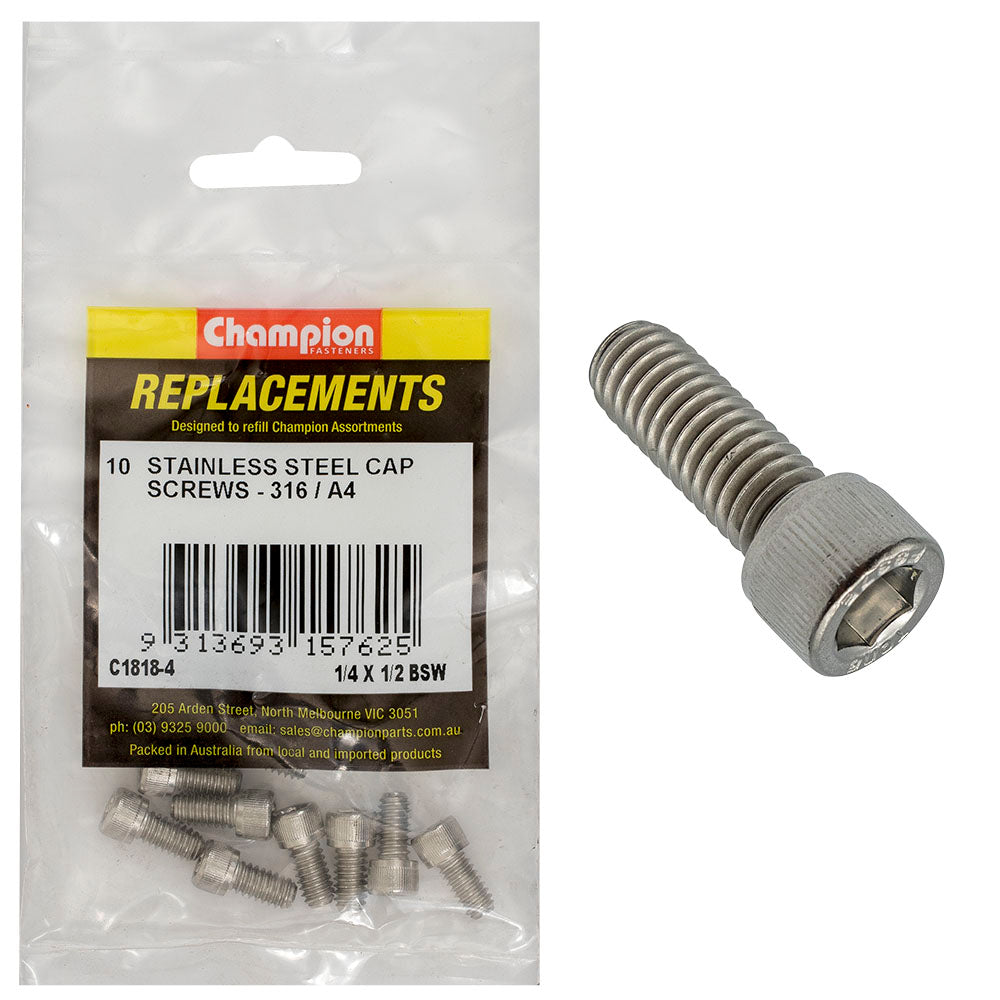 Champion 1/4In X 1/2In Bsw Socket Cap Screw 316/A4 -10Pk