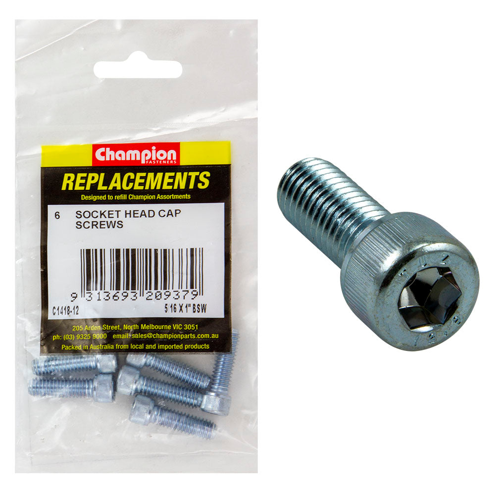 Champion 5/16In X 1In Bsw Socket Head Cap Screw -6Pk