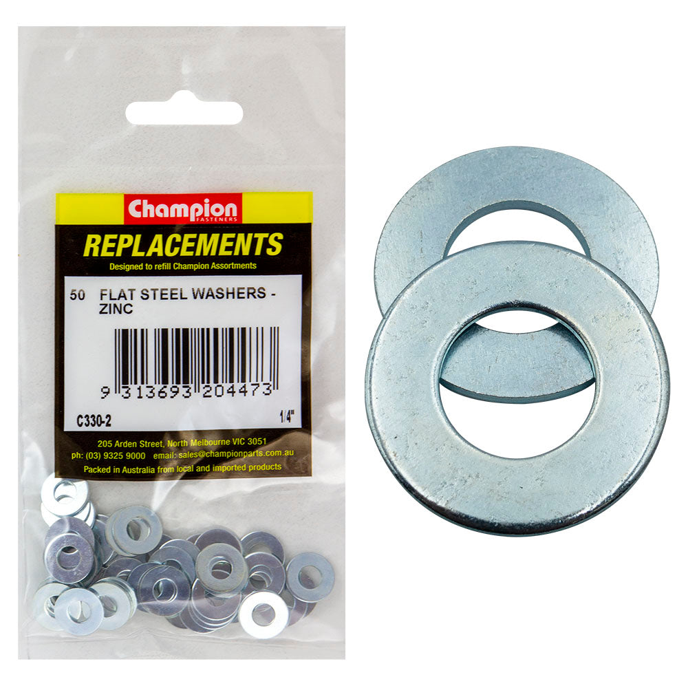 Champion 1/4In X 9/16In X 18G Flat Steel Washer -50Pk