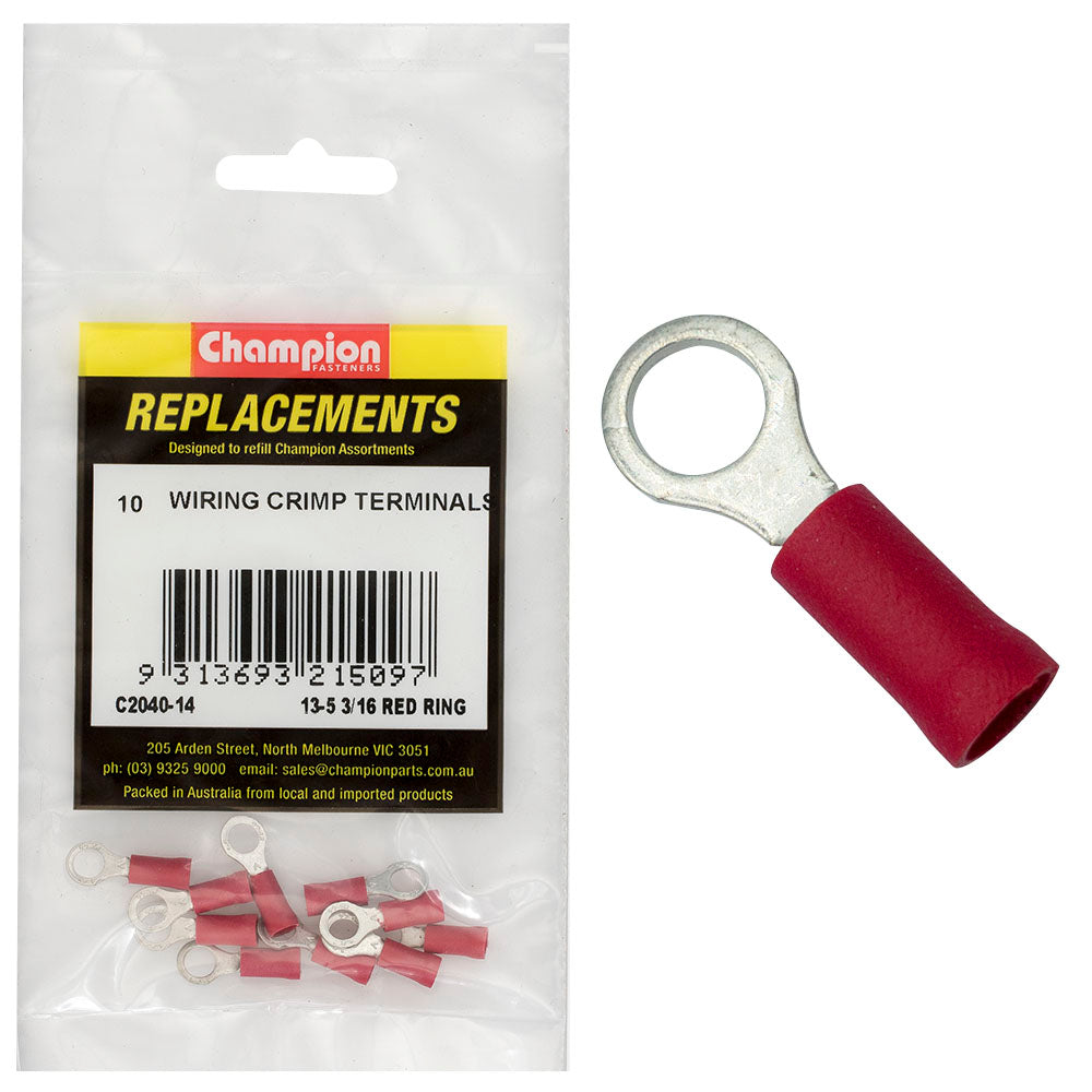 Champion 3/16In / 4.8Mm Red Ring Terminal -10Pk