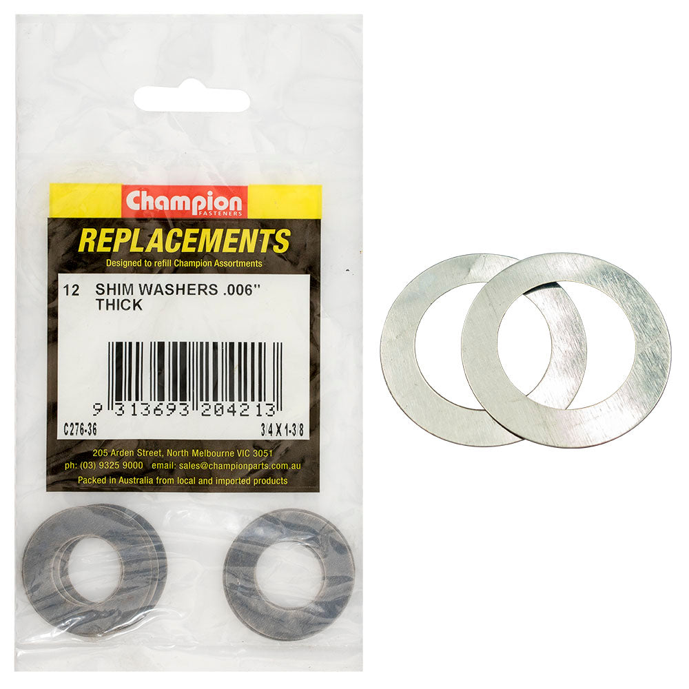 Champion 3/4In X 1-3/8In X 0.006In Shim Washer -12Pk