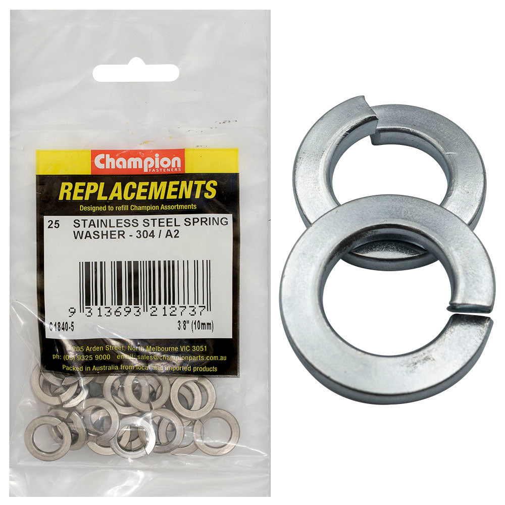 Champion 3/8In (M10) Stainless Spring Washer 304/A2 -25Pk