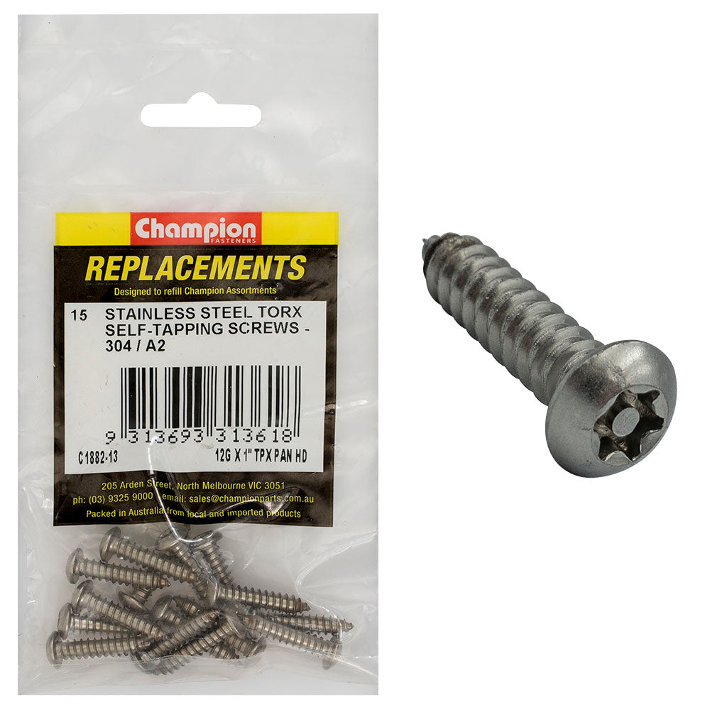 Champion 12G X 1In Self-Tapping Screw Pan Tpx 304/A2 -15Pk