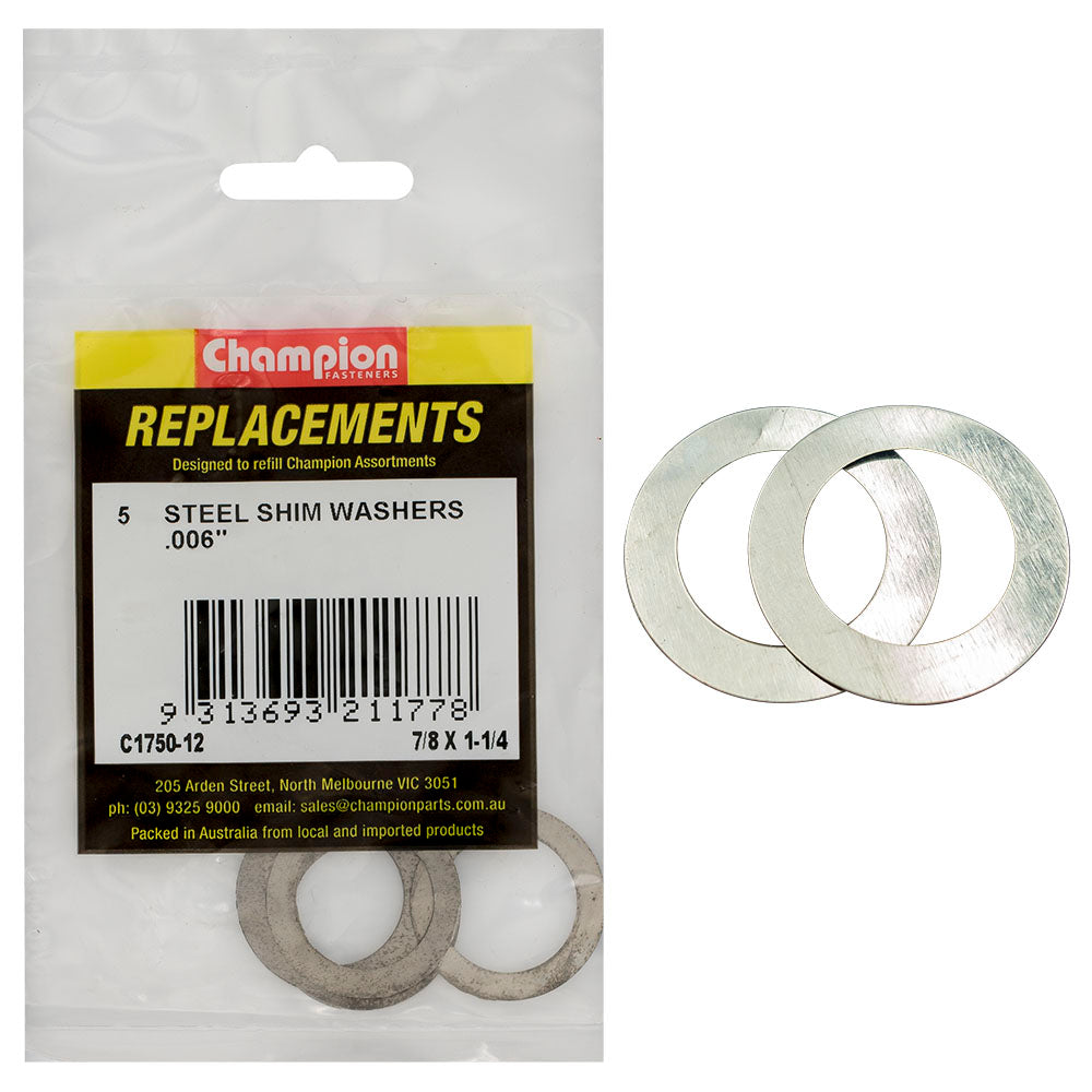 Champion 7/8In X 1-1/4In X .006In Shim Washer -5Pk