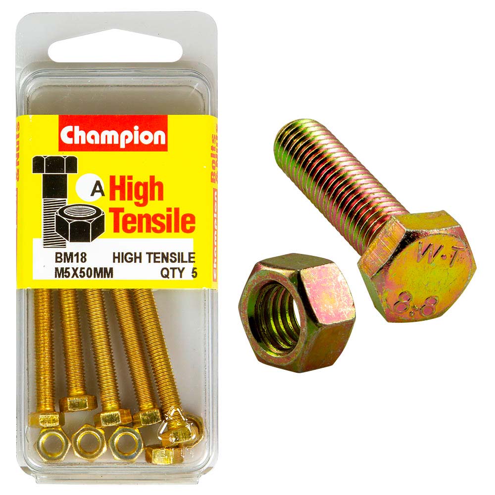 Champion M5 X 50 Set Screw & Nut (A) - Gr8.8