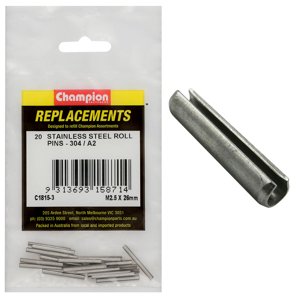 Champion 2.5Mm X 26Mm Stainless Roll Pin 304/A2 -20Pk