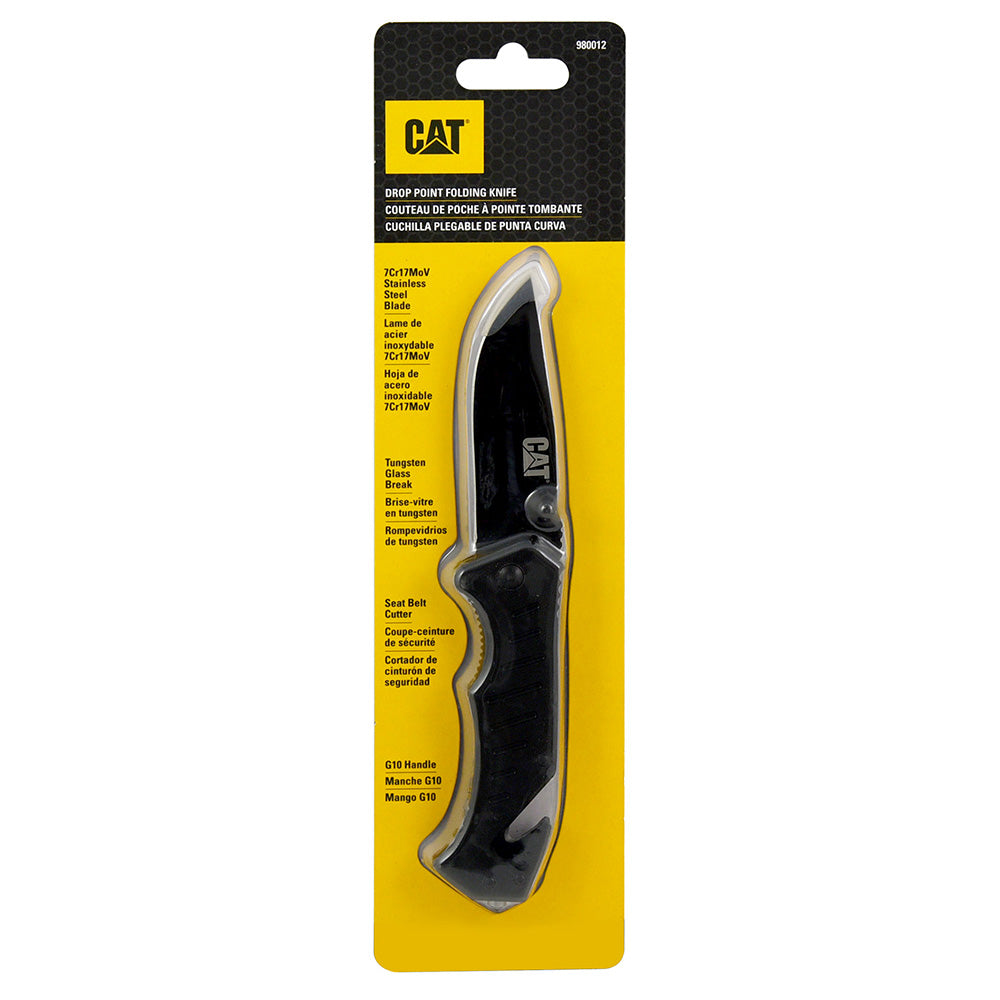Cat 200Mm Drop Point Folding Knife W Glass Break Belt Cutter cat-200mm-drop-point-folding-knife-w-glass-break-belt-cutter