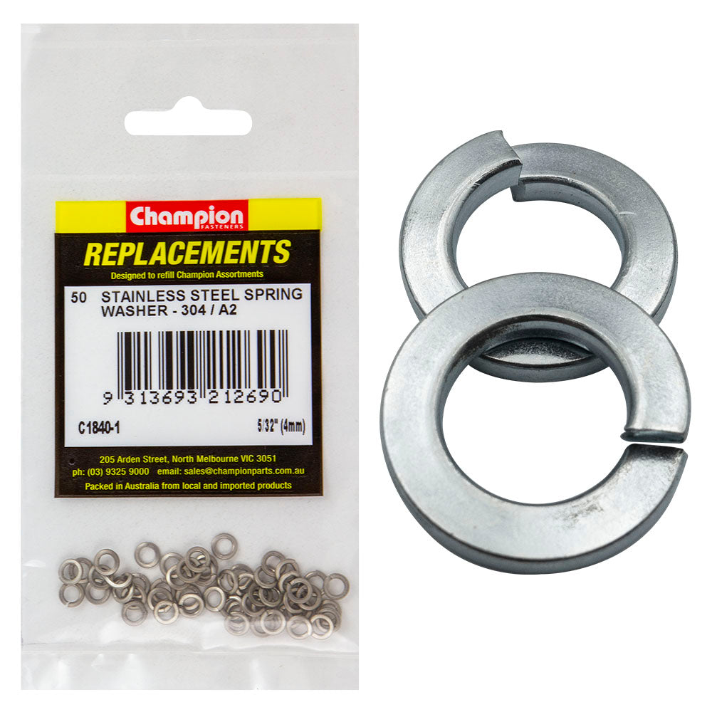 Champion 5/32In (M4) Stainless Spring Washer 304/A2 -50Pk