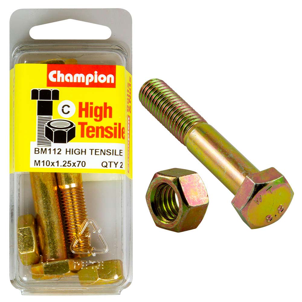 Champion M10 X 70 X 1.25 Bolt & Nut (C) - Gr8.8