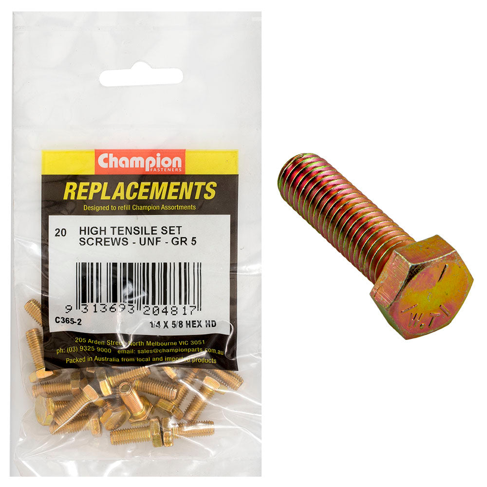 Champion 1/4In X 5/8In Unf Set Screw -Gr5 -20Pk