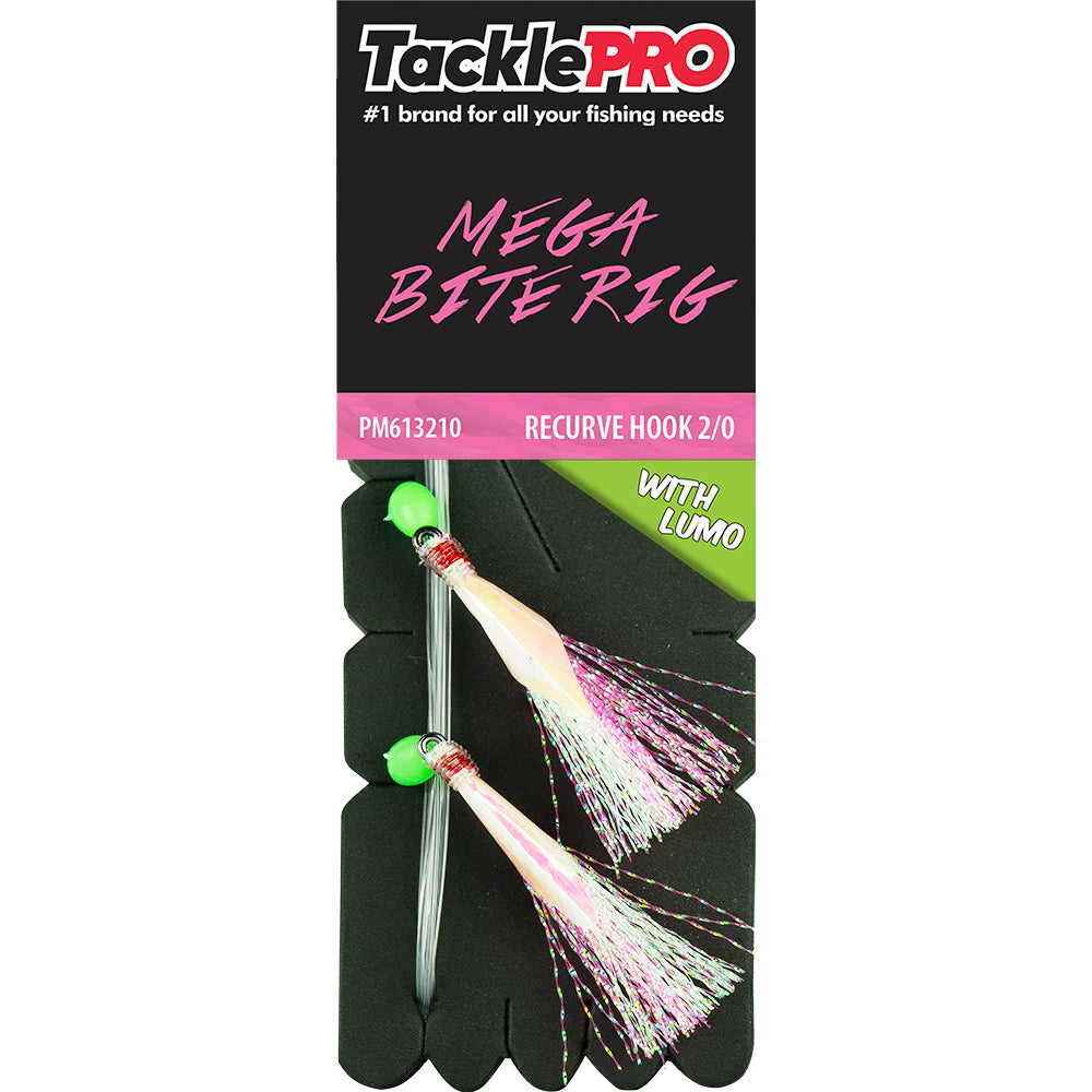 Tacklepro Mega Bite Rig Pink & Lumo - 2/0 Recurve Hook