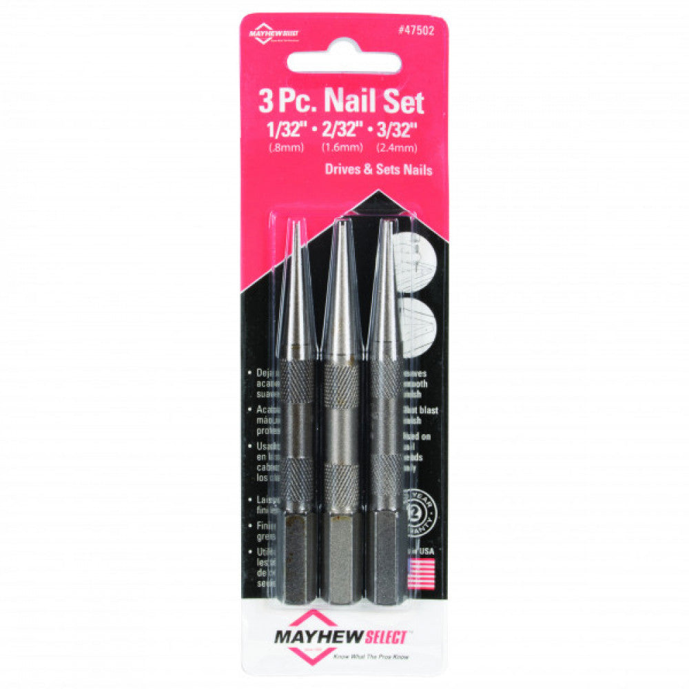 Mayhew Nail Punch Set 3Pc (1/32,2/32,3/32")