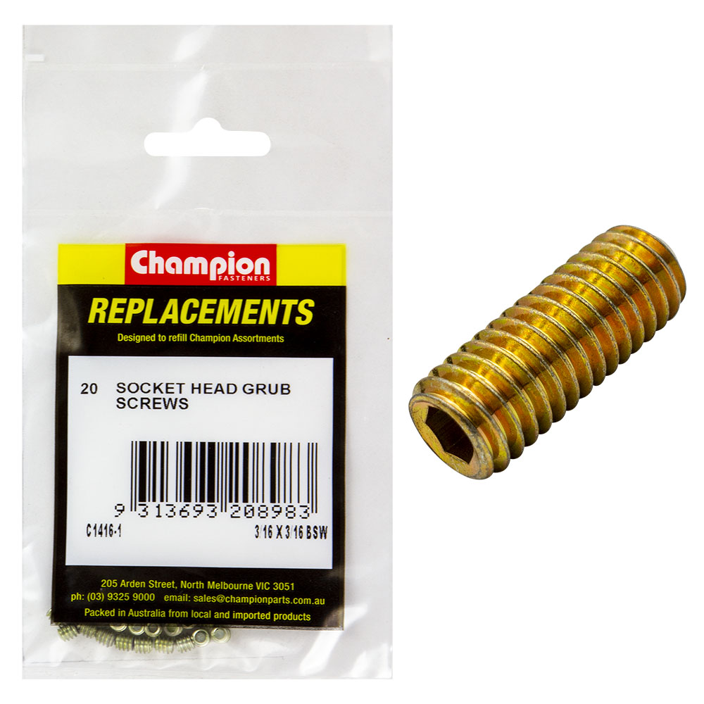 Champion 3/16In X 3/16In Bsw Socket Grub Screw -20Pk